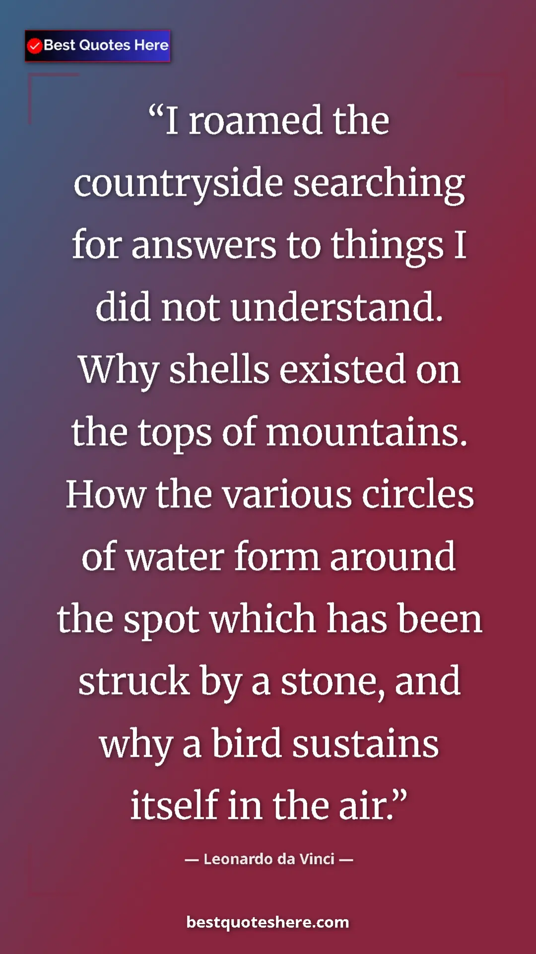 Pinterest quote poster by Leonardo da Vinci: "I roamed the countryside searching for answers to things I..."
