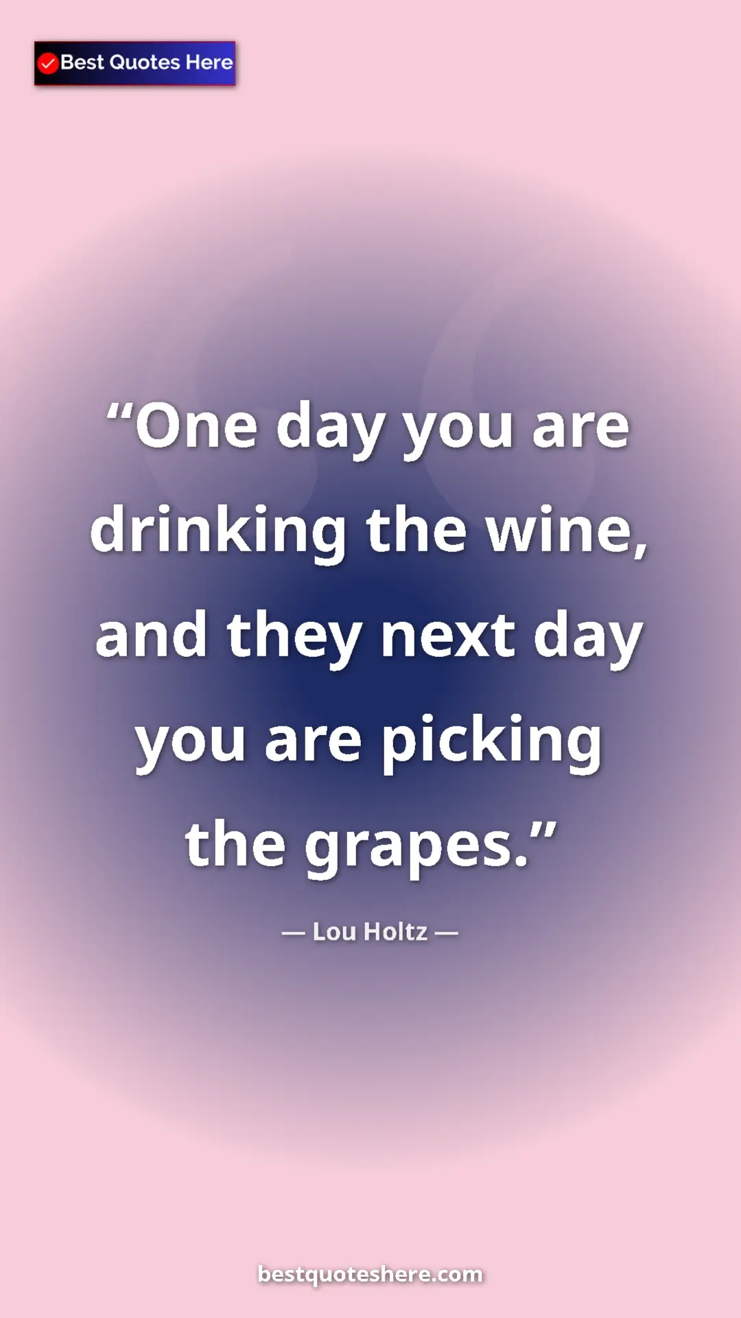 Pinterest quote poster by Lou Holtz: "One day you are drinking the wine, and they next day you..."