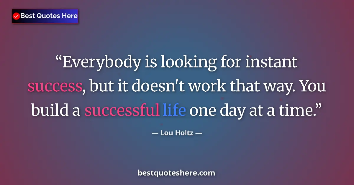 Quote by Lou Holtz: Everybody is looking for instant success, but it doesn't work that way. You build a successful life ...