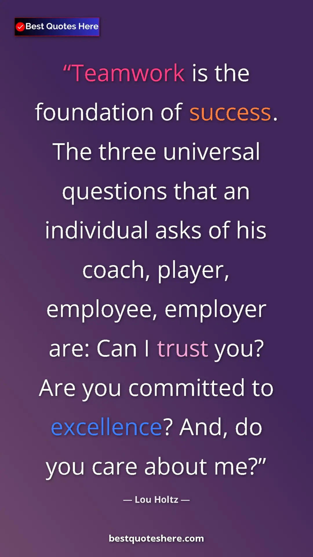 Pinterest quote poster by Lou Holtz: "Teamwork is the foundation of success. The three universal..."