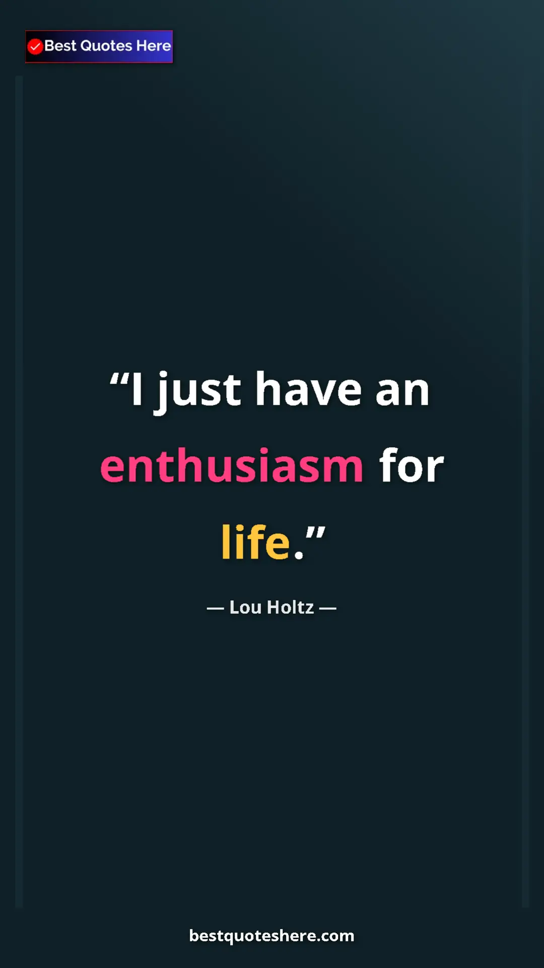 Pinterest quote poster by Lou Holtz: "I just have an enthusiasm for life."