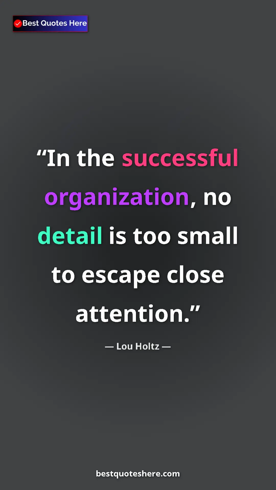 Pinterest quote poster by Lou Holtz: "In the successful organization, no detail is too small to..."