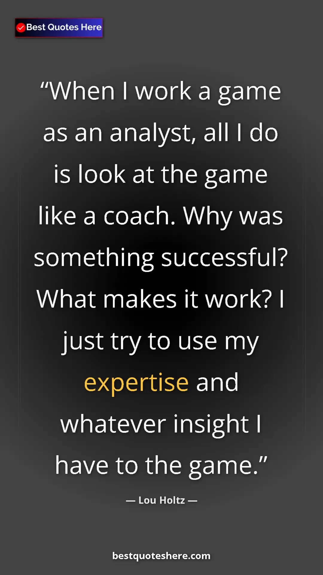 Pinterest quote poster by Lou Holtz: "When I work a game as an analyst, all I do is look at the..."