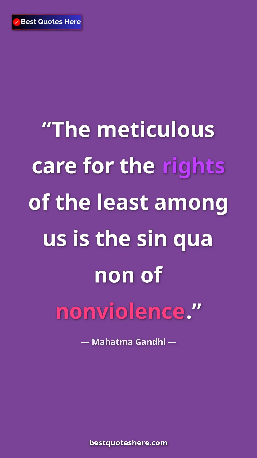 Pinterest quote poster by Mahatma Gandhi: "The meticulous care for the rights of the least among us is..."