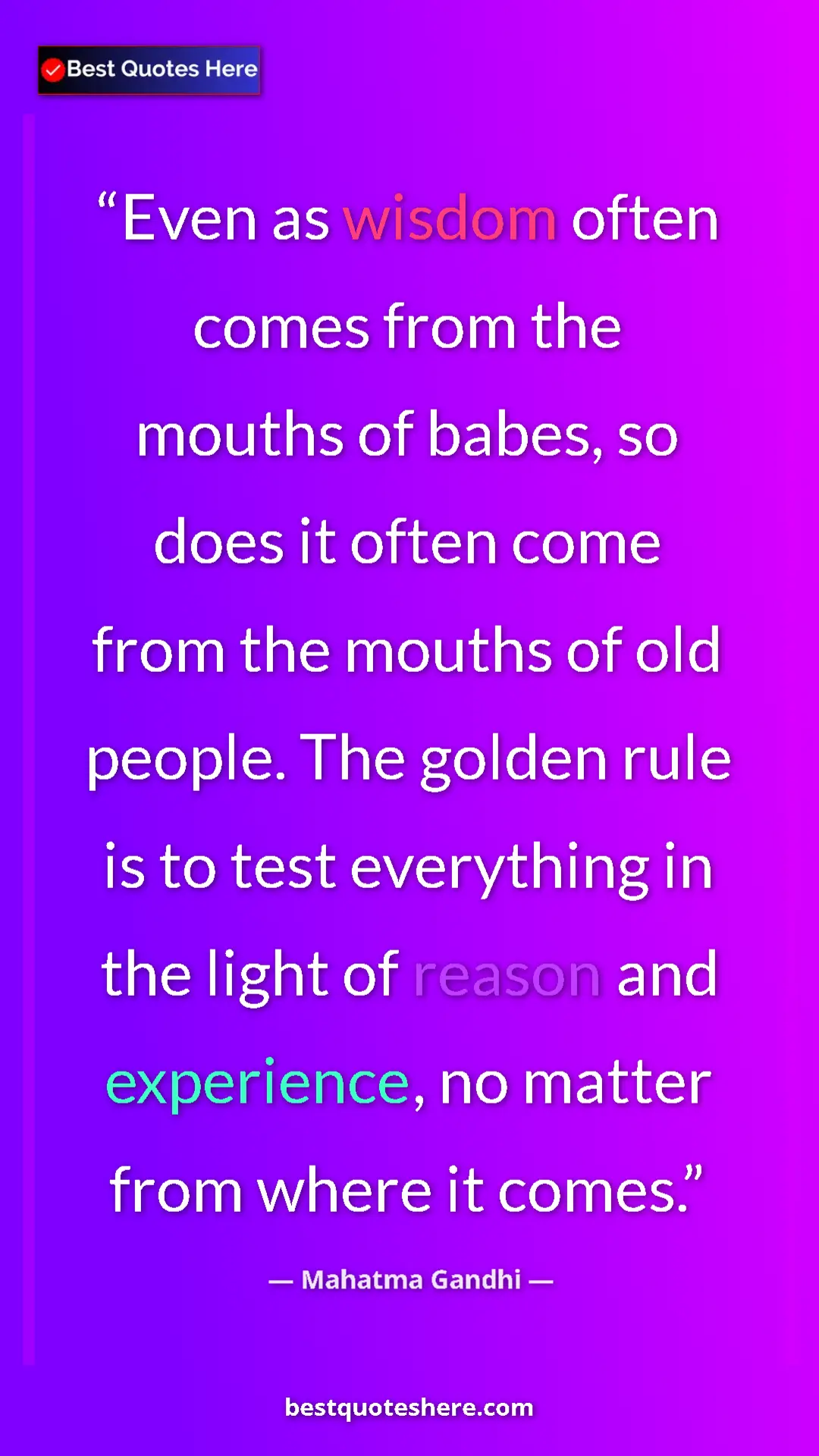 Pinterest quote poster by Mahatma Gandhi: "Even as wisdom often comes from the mouths of babes, so..."