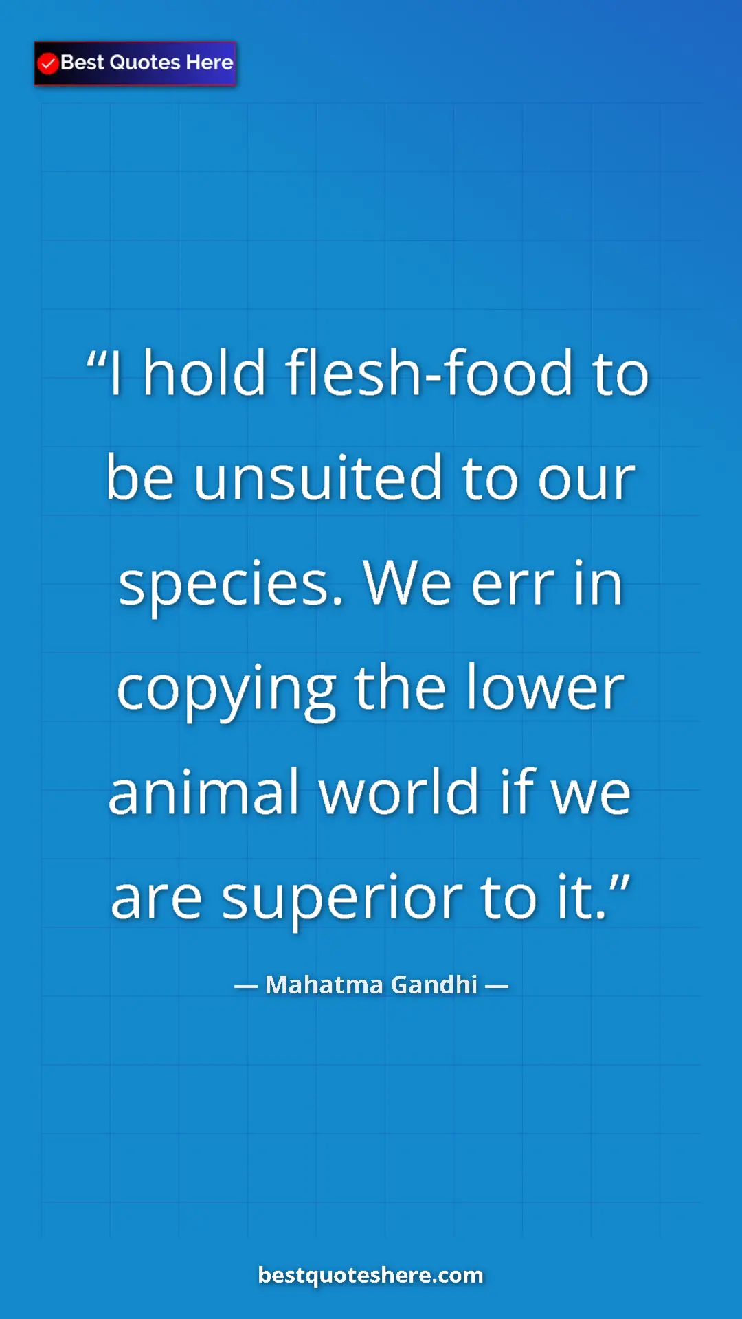 Mahatma Gandhi Quote Card: "I hold flesh-food to be unsuited to our species. We err in c" Pinterest quote poster by Mahatma Gandhi: "I hold flesh-food to be unsuited to our species. We err in c"