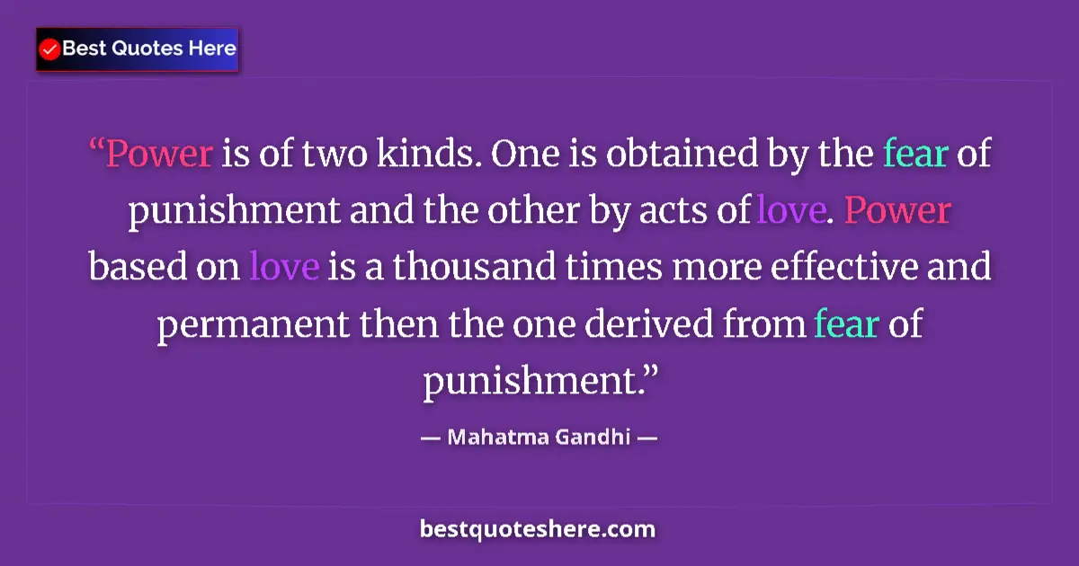 Mahatma Gandhi quote: "Power is of two kinds. One is obtained by the fear of..."