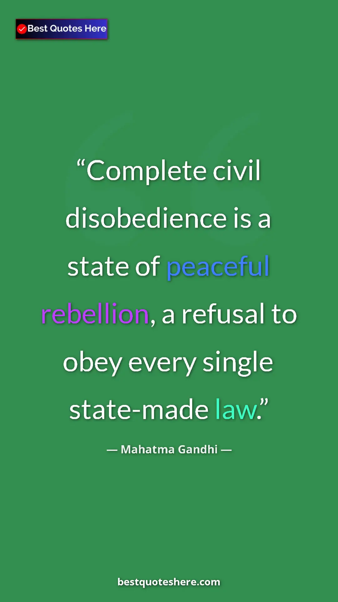 Pinterest quote poster by Mahatma Gandhi: "Complete civil disobedience is a state of peaceful..."