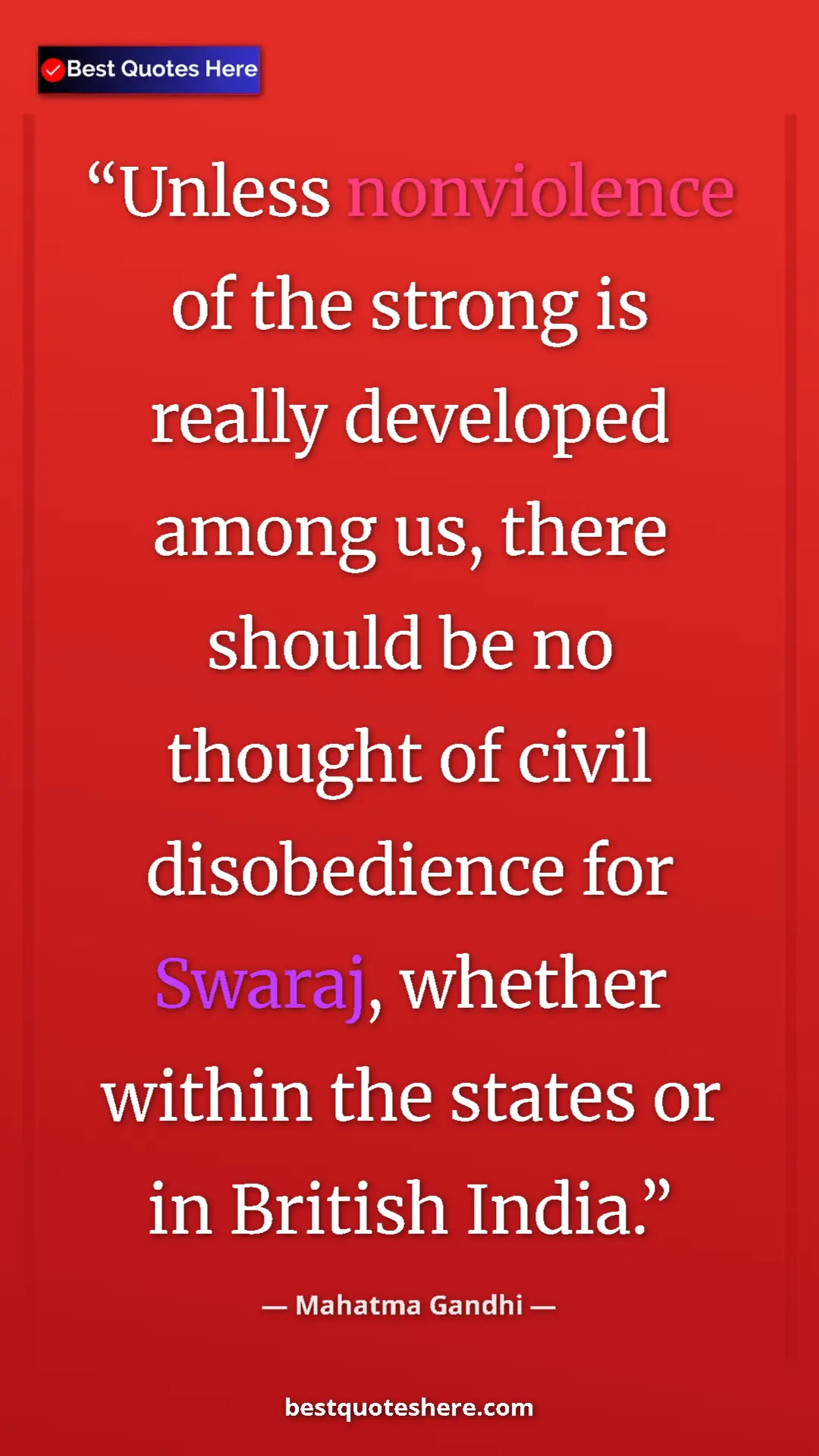 Pinterest quote poster by Mahatma Gandhi: "Unless nonviolence of the strong is really developed among..."
