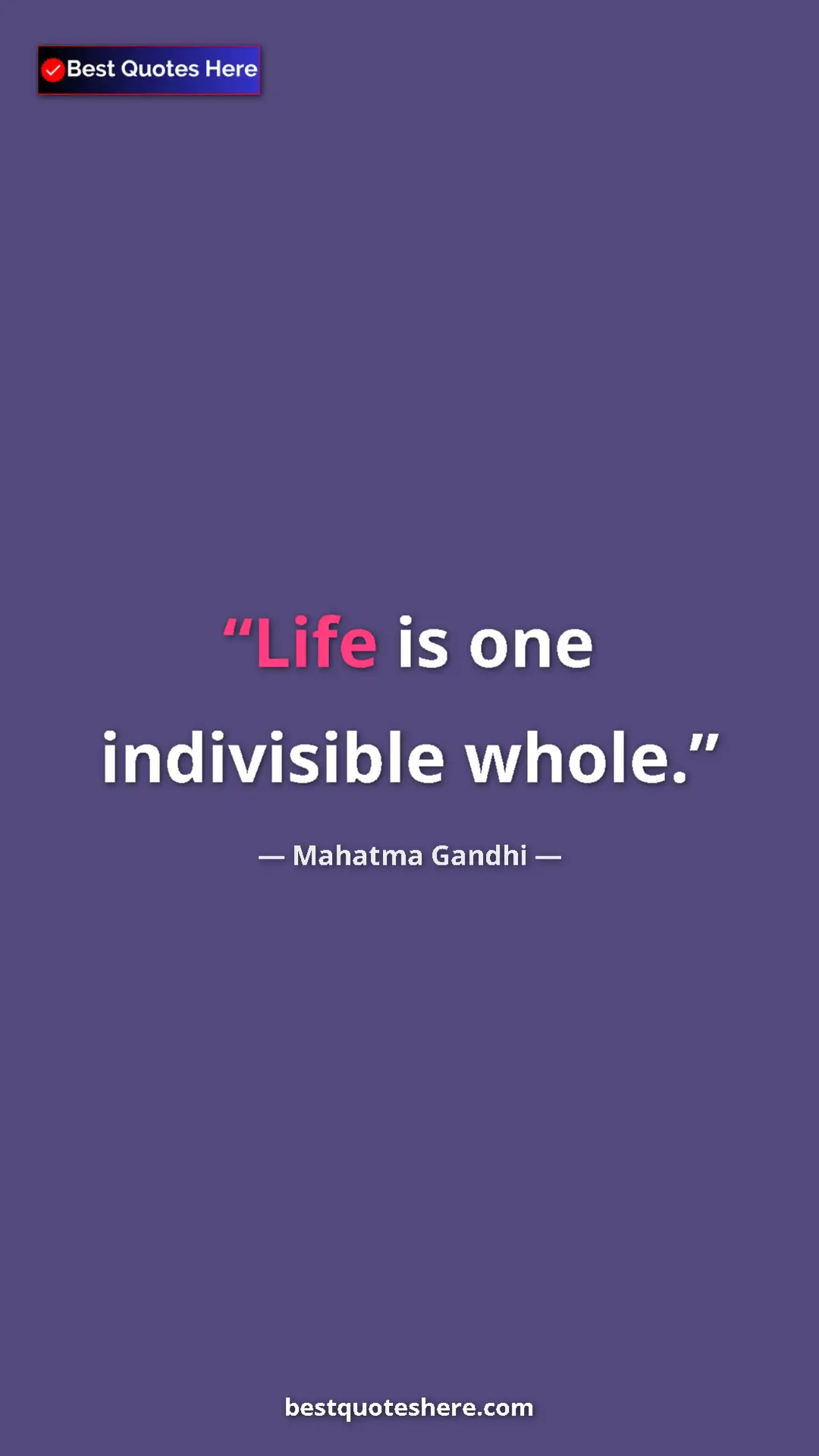 Pinterest quote poster by Mahatma Gandhi: "Life is one indivisible whole."