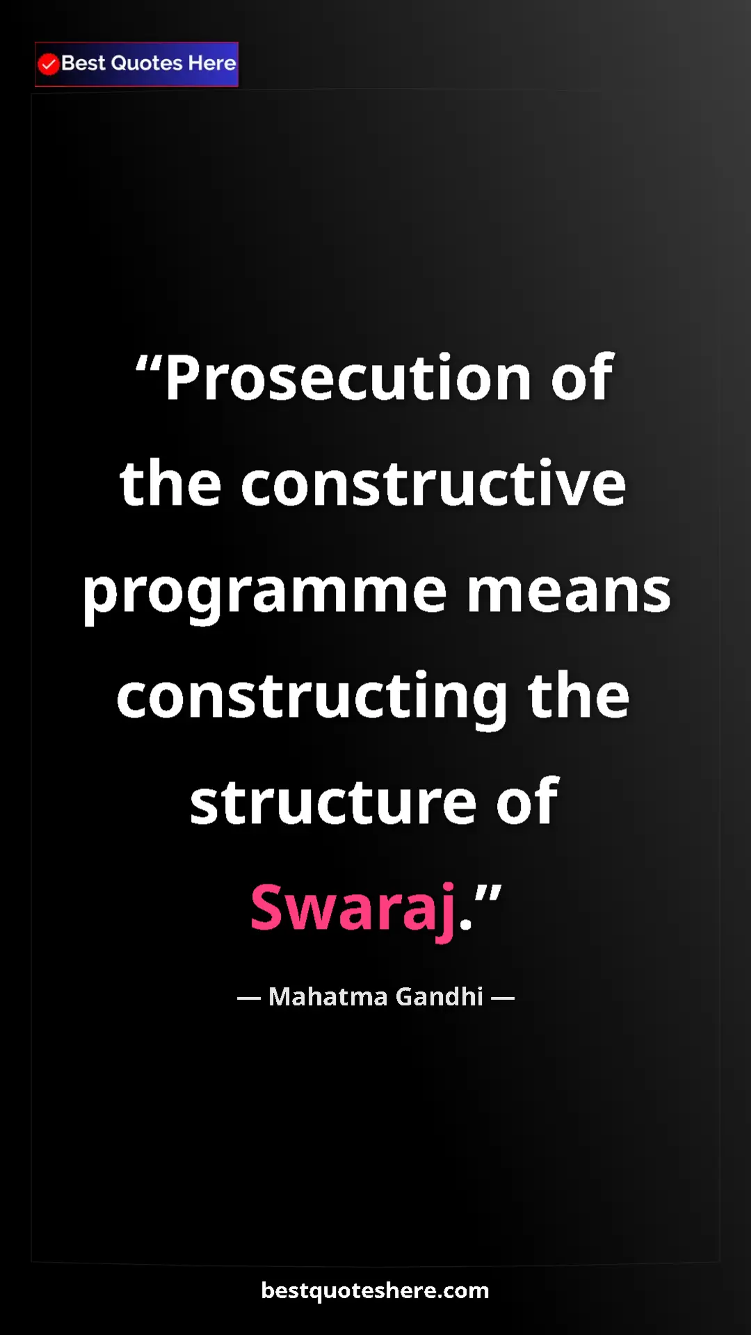 Pinterest quote poster by Mahatma Gandhi: "Prosecution of the constructive programme means..."