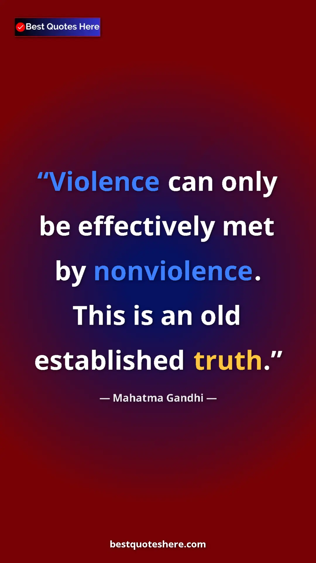 Pinterest quote poster by Mahatma Gandhi: "Violence can only be effectively met by nonviolence. This..."