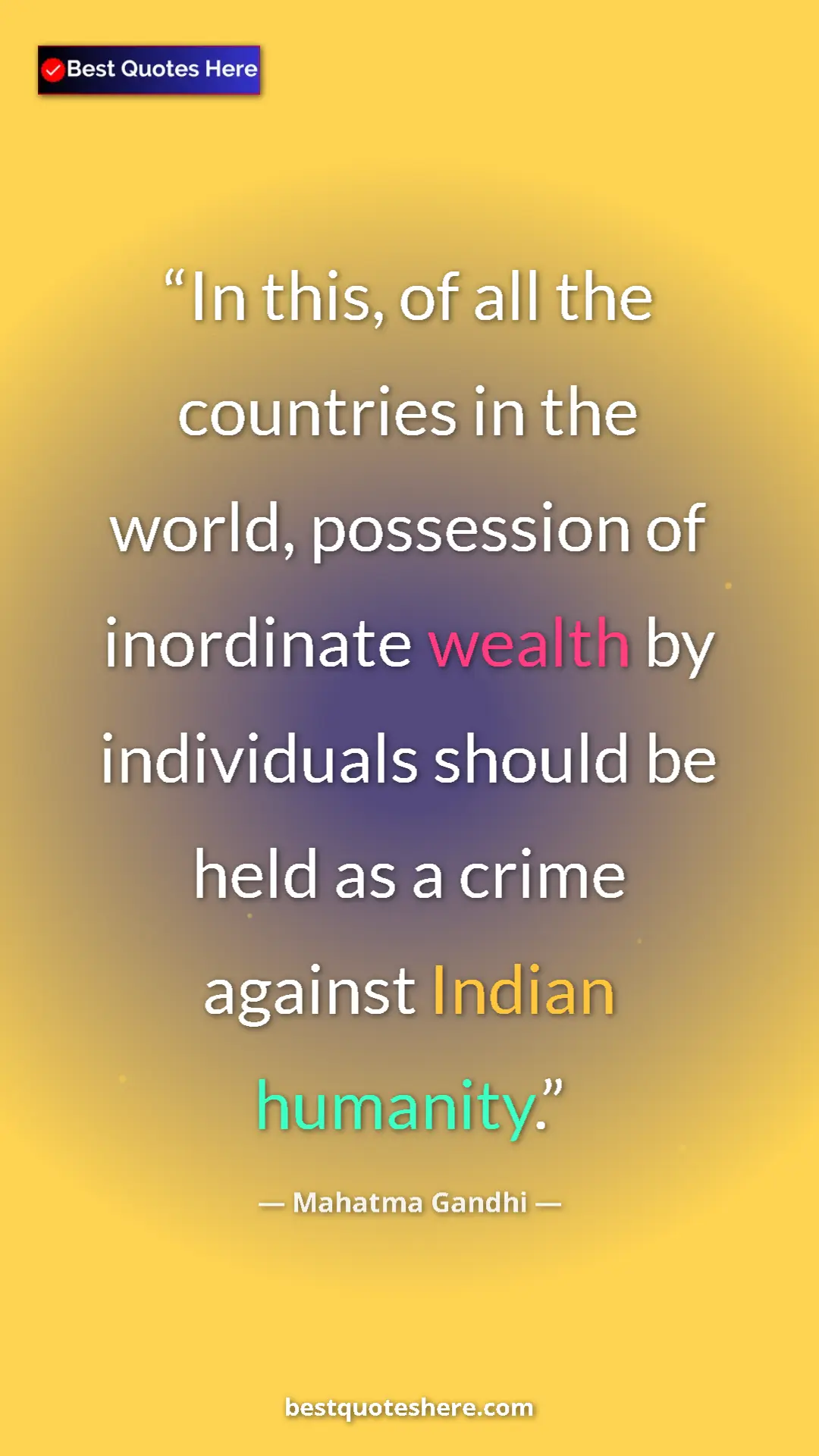 Pinterest quote poster by Mahatma Gandhi: "In this, of all the countries in the world, possession of..."