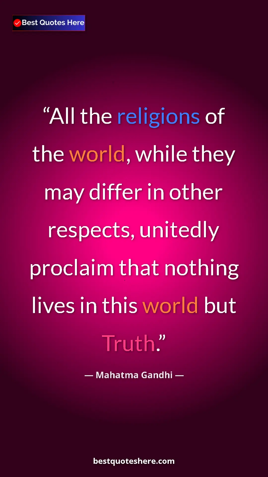 Pinterest quote poster by Mahatma Gandhi: "All the religions of the world, while they may differ in..."