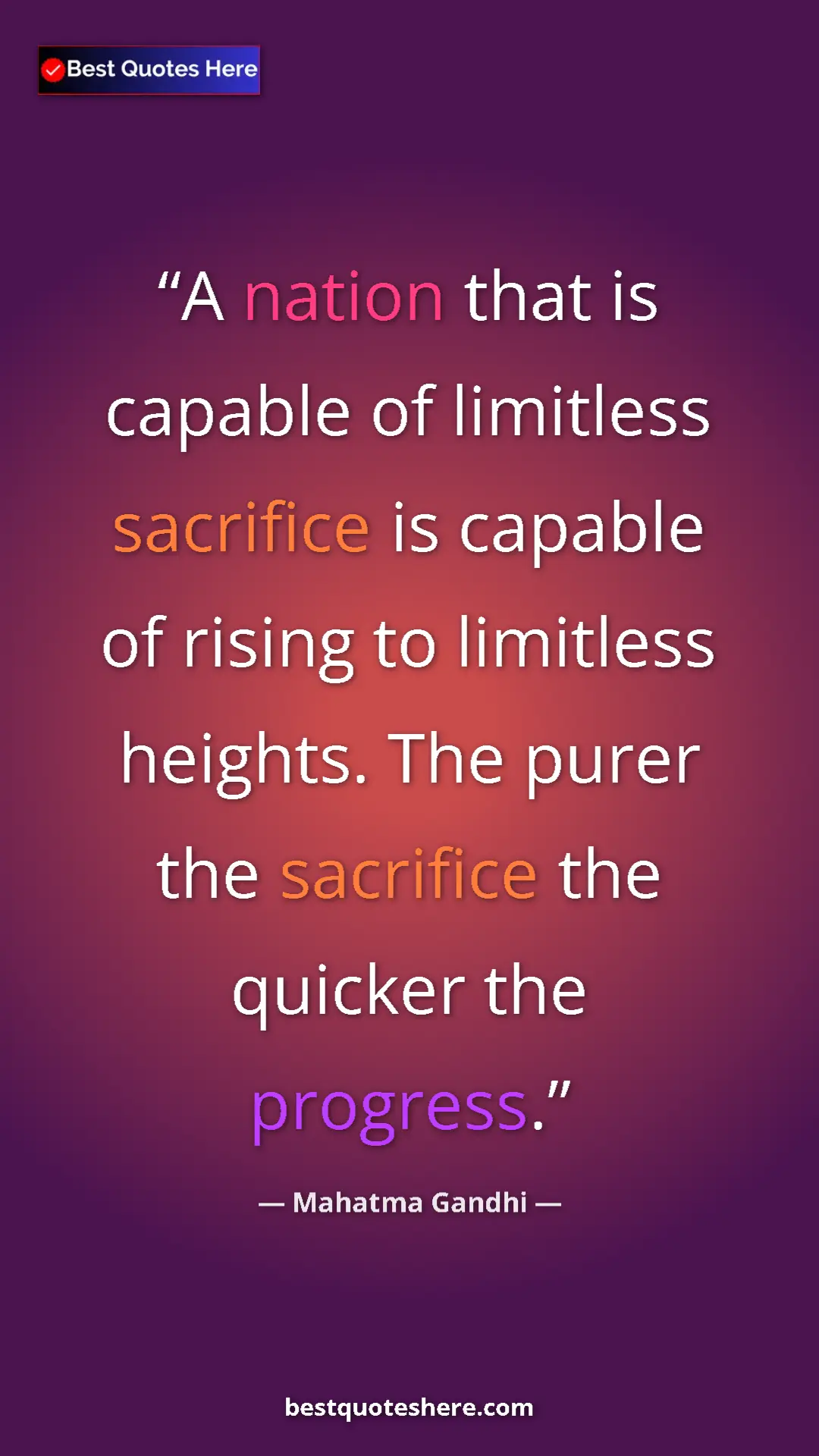 Pinterest quote poster by Mahatma Gandhi: "A nation that is capable of limitless sacrifice is capable..."