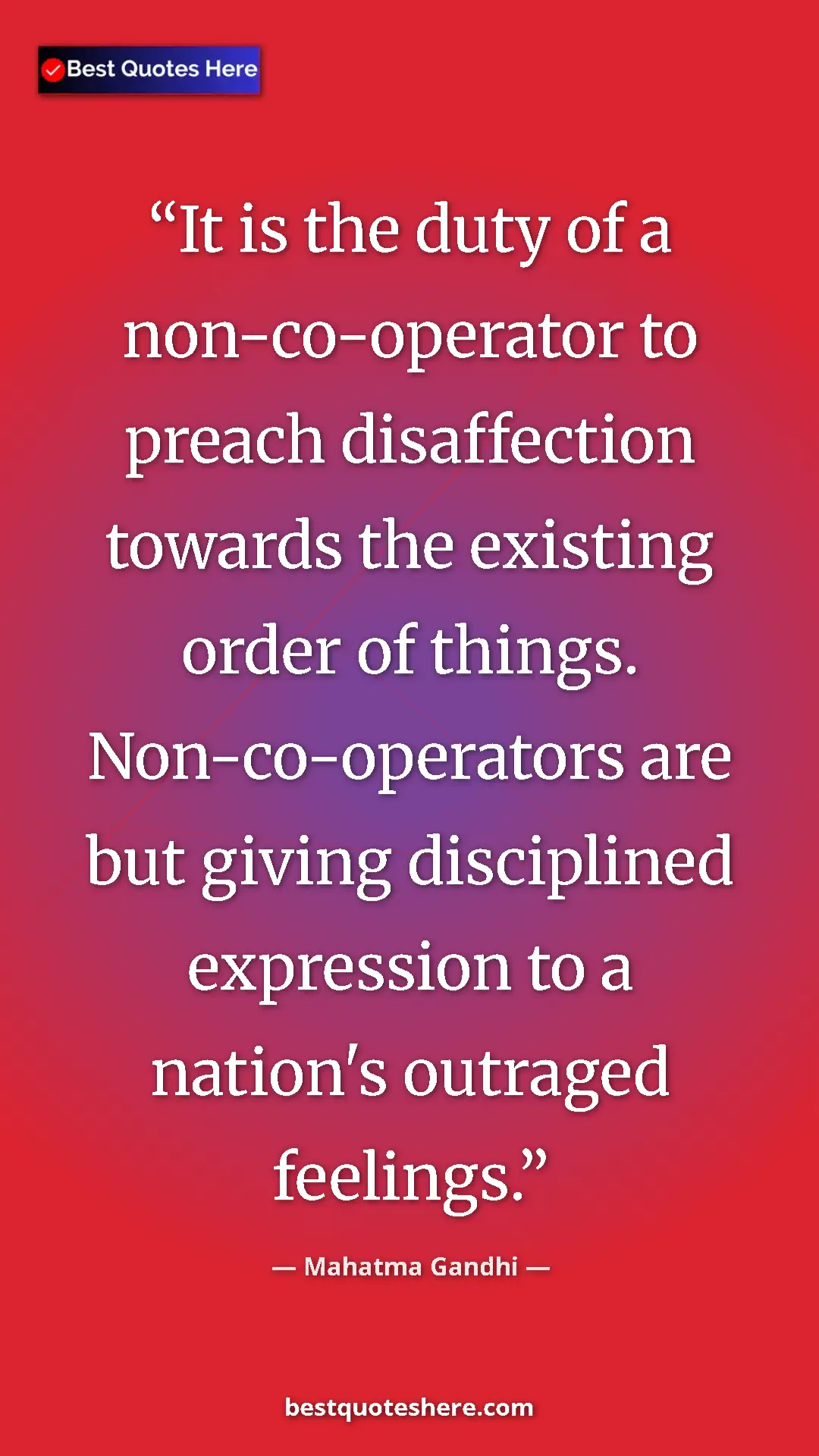 Pinterest quote poster by Mahatma Gandhi: "It is the duty of a non-co-operator to preach disaffection..."