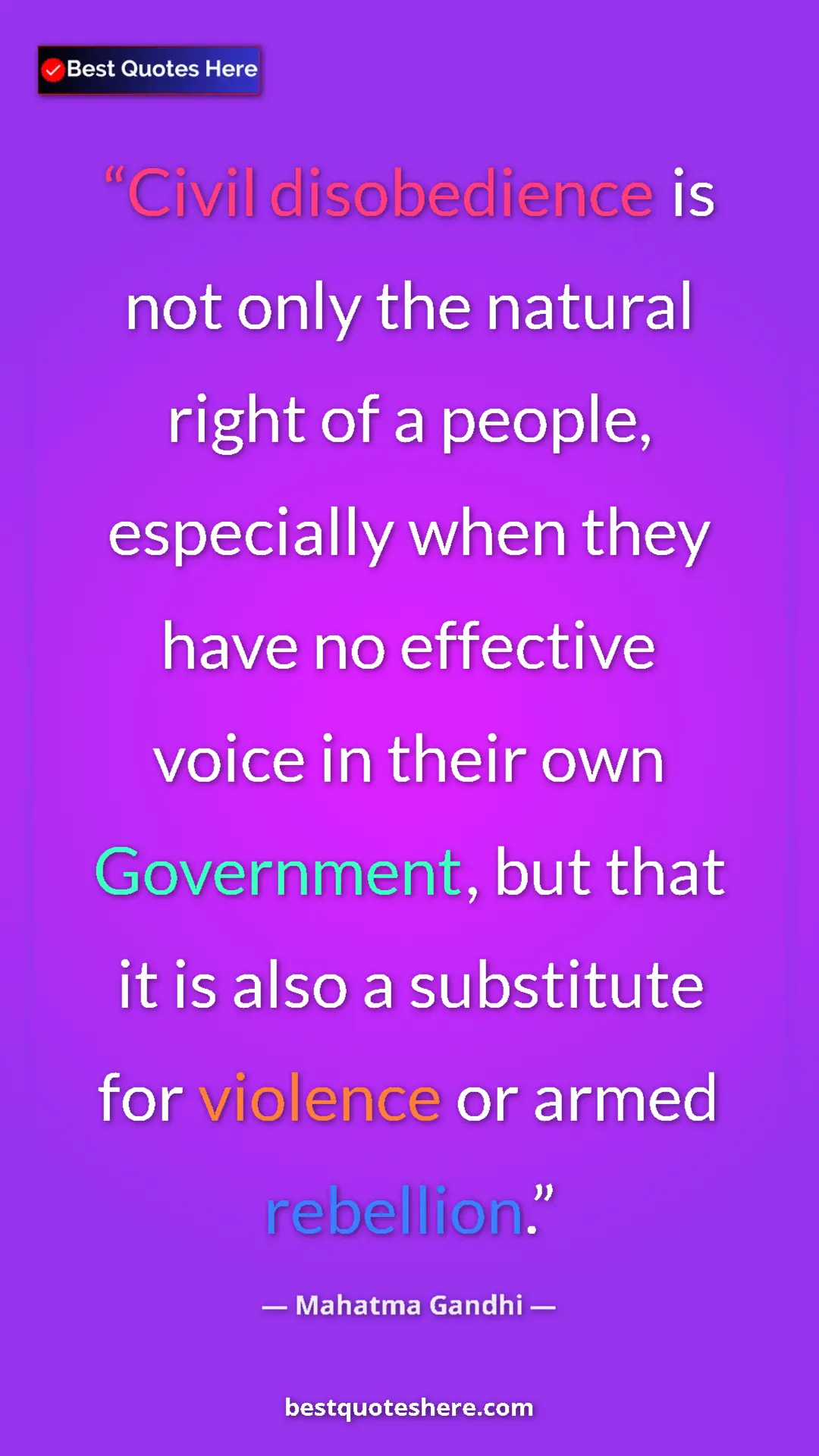 Pinterest quote poster by Mahatma Gandhi: "Civil disobedience is not only the natural right of a..."