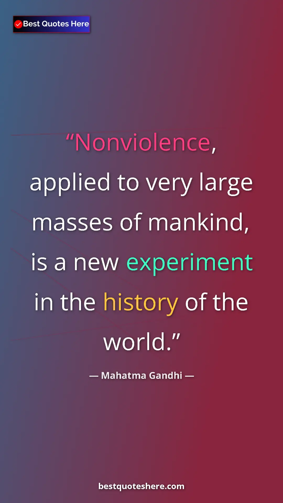 Mahatma Gandhi Quote Card: "Nonviolence, applied to very large masses of mankind, is a..." Pinterest quote poster by Mahatma Gandhi: "Nonviolence, applied to very large masses of mankind, is a..."