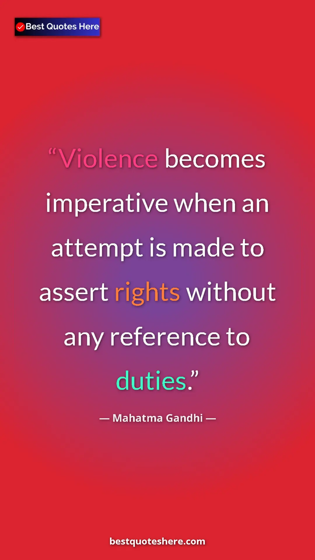 Mahatma Gandhi Quote Card: "Violence becomes imperative when an attempt is made to..." Pinterest quote poster by Mahatma Gandhi: "Violence becomes imperative when an attempt is made to..."