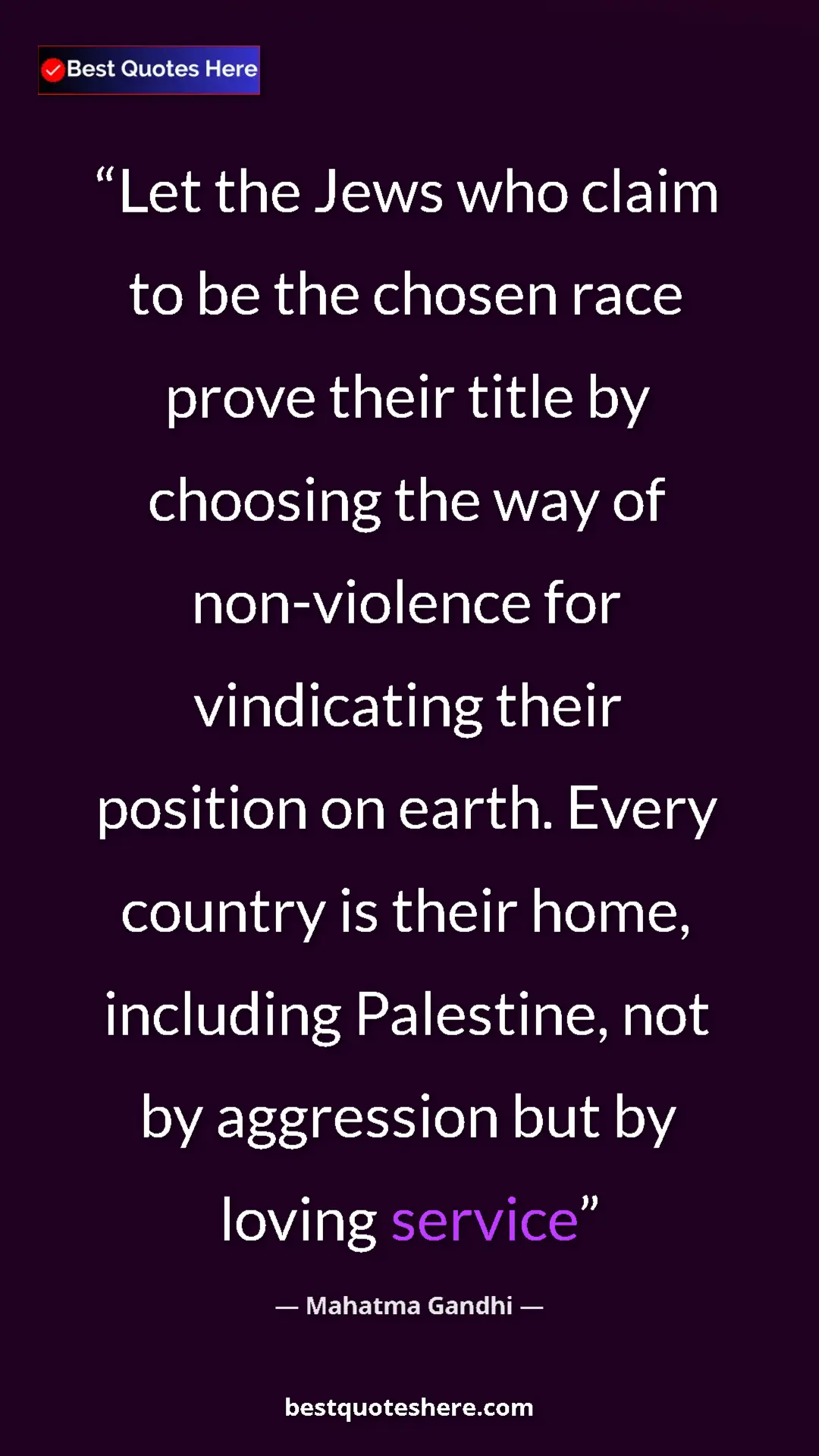 Pinterest quote poster by Mahatma Gandhi: "Let the Jews who claim to be the chosen race prove their..."