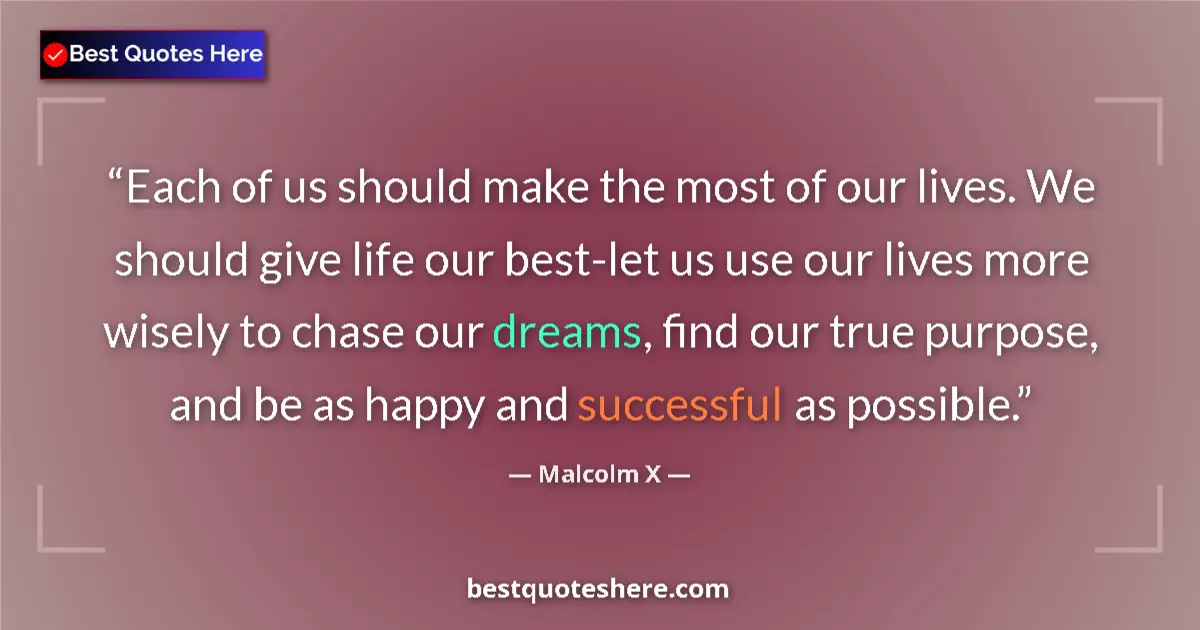 Quote by Malcolm X: Each of us should make the most of our lives. We should give life our best-let us use our lives more...
