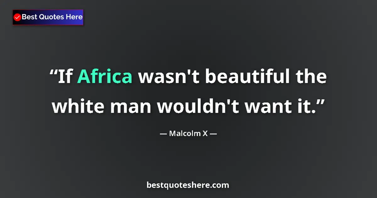 Quote by Malcolm X: If Africa wasn't beautiful the white man wouldn't want it....