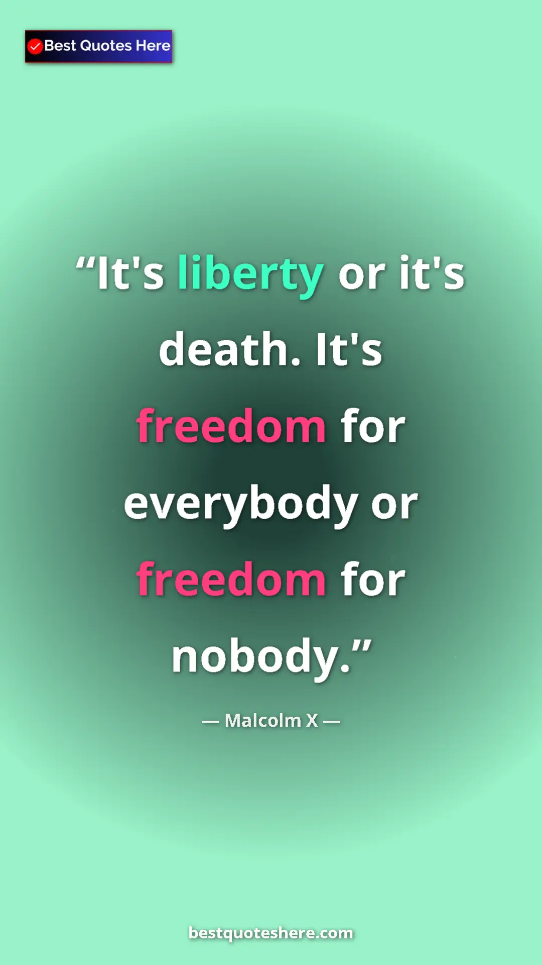 Malcolm X Quote Card: "It's liberty or it's death. It's freedom for everybody or..." Pinterest quote poster by Malcolm X: "It's liberty or it's death. It's freedom for everybody or..."
