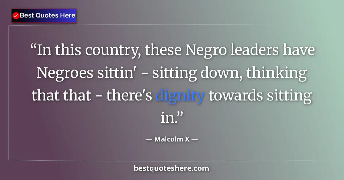 Quote by Malcolm X: In this country, these Negro leaders have Negroes sittin' - sitting down, thinking that that - there...
