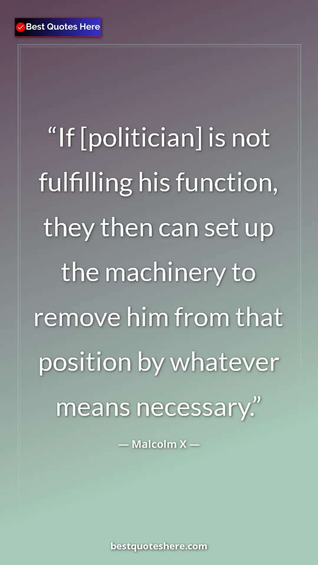 Pinterest quote poster by Malcolm X: "If [politician] is not fulfilling his function, they then..."