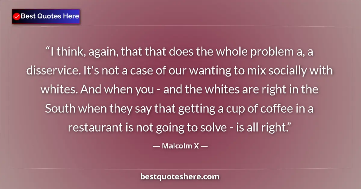 Quote by Malcolm X: I think, again, that that does the whole problem a, a disservice. It's not a case of our wanting to ...