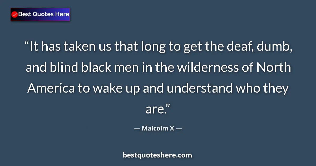Quote by Malcolm X: It has taken us that long to get the deaf, dumb, and blind black men in the wilderness of North Amer...