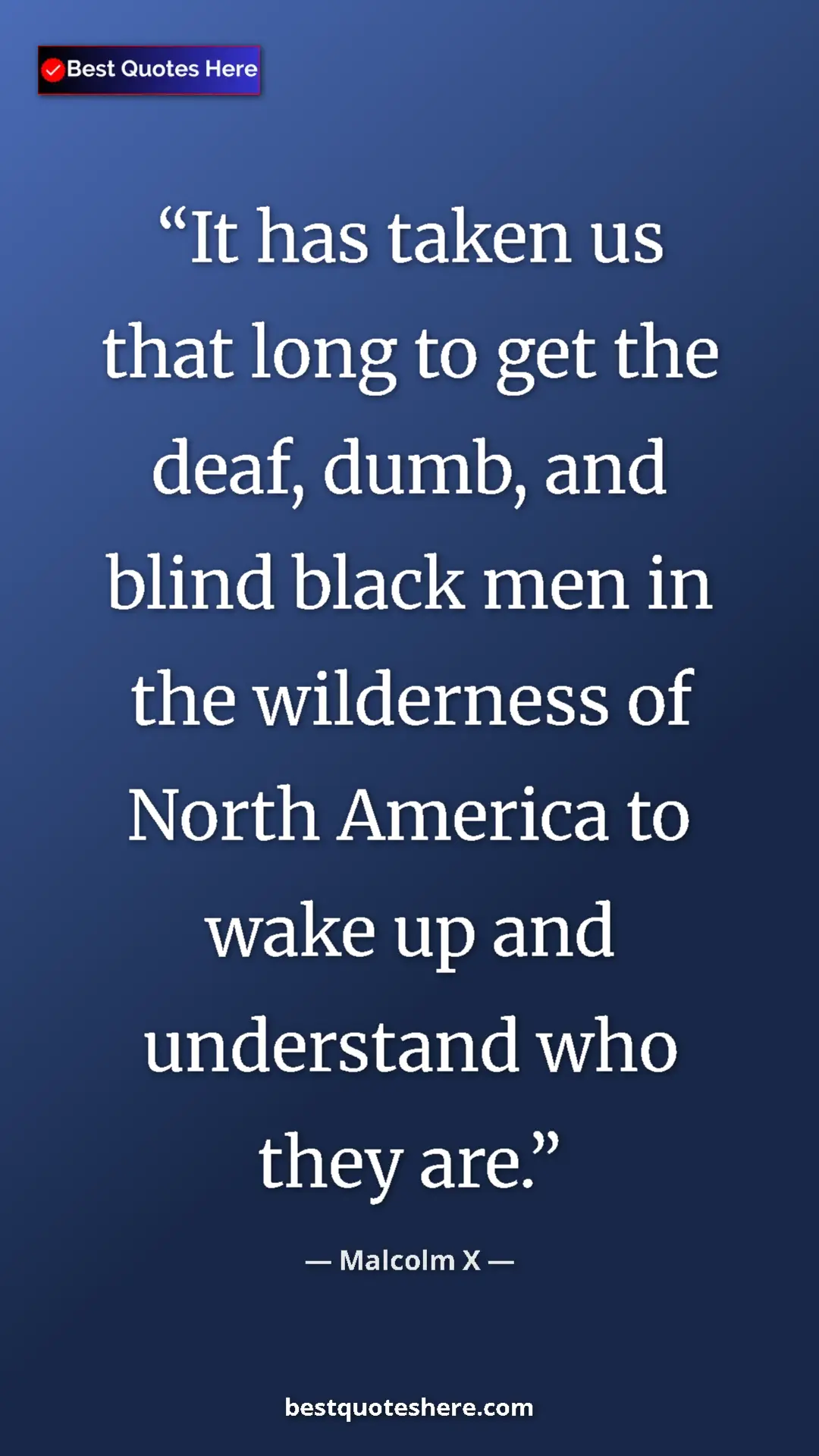 Pinterest quote poster by Malcolm X: "It has taken us that long to get the deaf, dumb, and blind..."