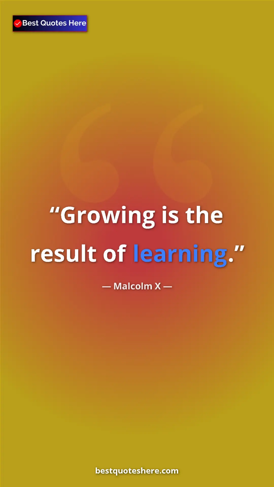 Pinterest quote poster by Malcolm X: "Growing is the result of learning."