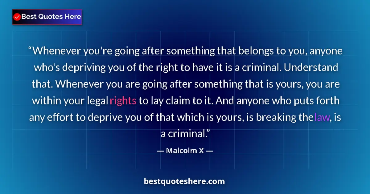 Quote by Malcolm X: Whenever you're going after something that belongs to you, anyone who's depriving you of the right t...