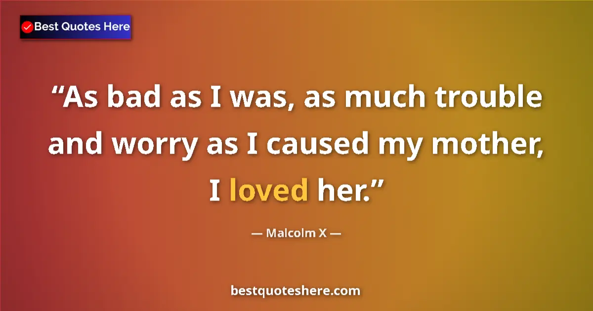 Quote by Malcolm X: As bad as I was, as much trouble and worry as I caused my mother, I loved her....