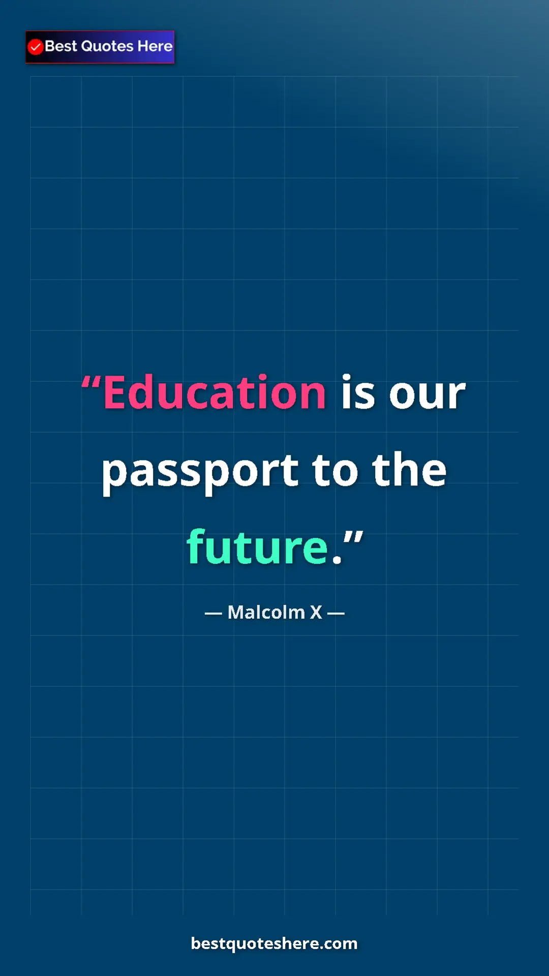 Malcolm X Quote Card: "Education is our passport to the future." Pinterest quote poster by Malcolm X: "Education is our passport to the future."
