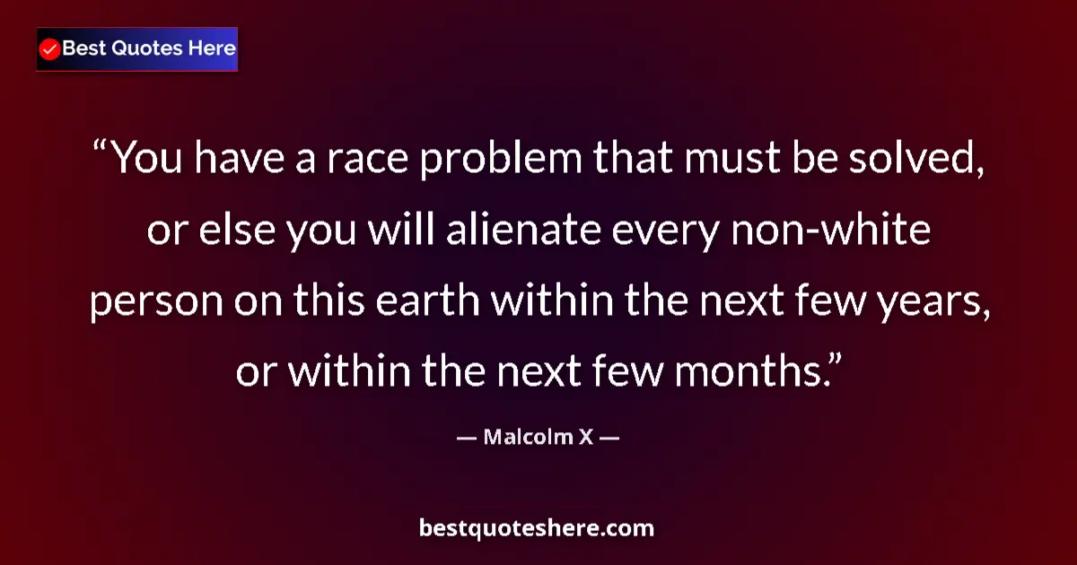 Quote by Malcolm X: You have a race problem that must be solved, or else you will alienate every non-white person on thi...