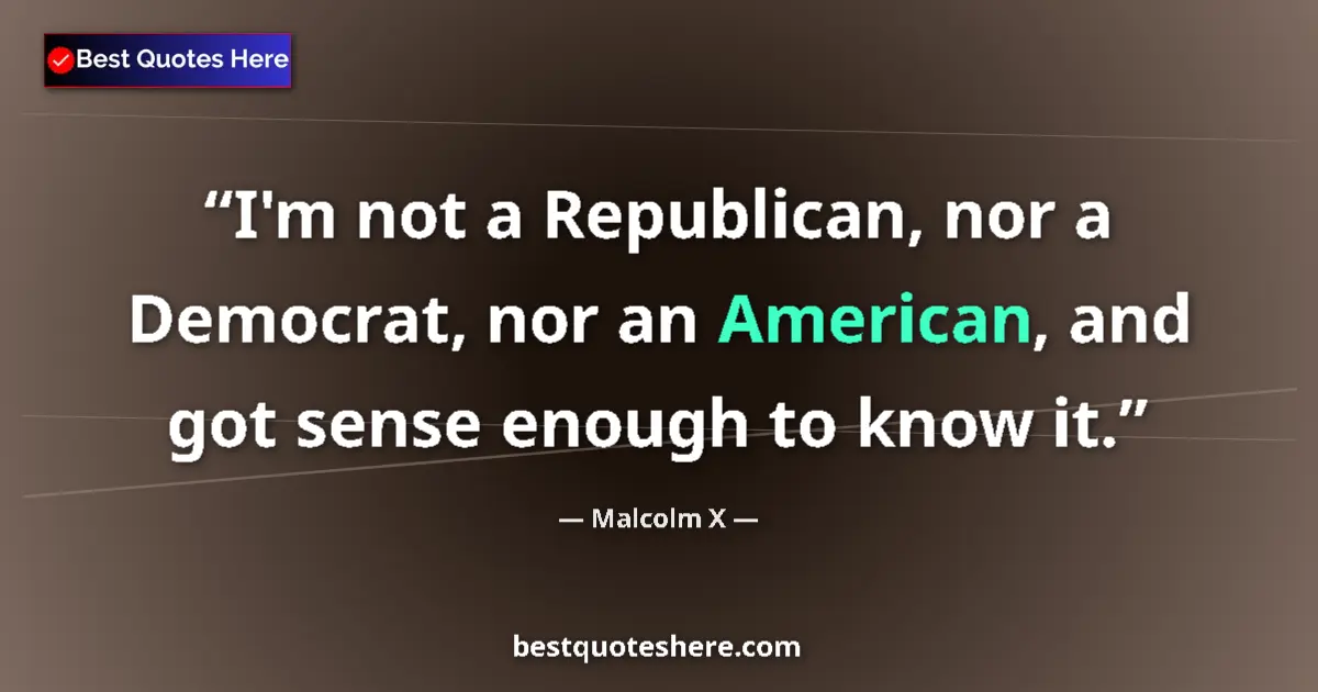 Quote by Malcolm X: I'm not a Republican, nor a Democrat, nor an American, and got sense enough to know it....