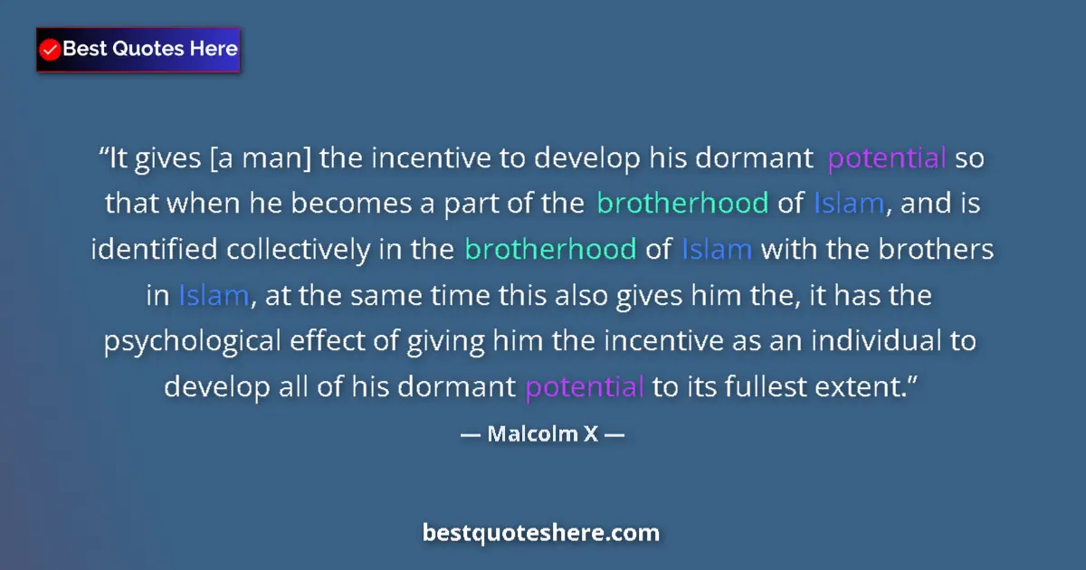 Quote by Malcolm X: It gives [a man] the incentive to develop his dormant potential so that when he becomes a part of th...