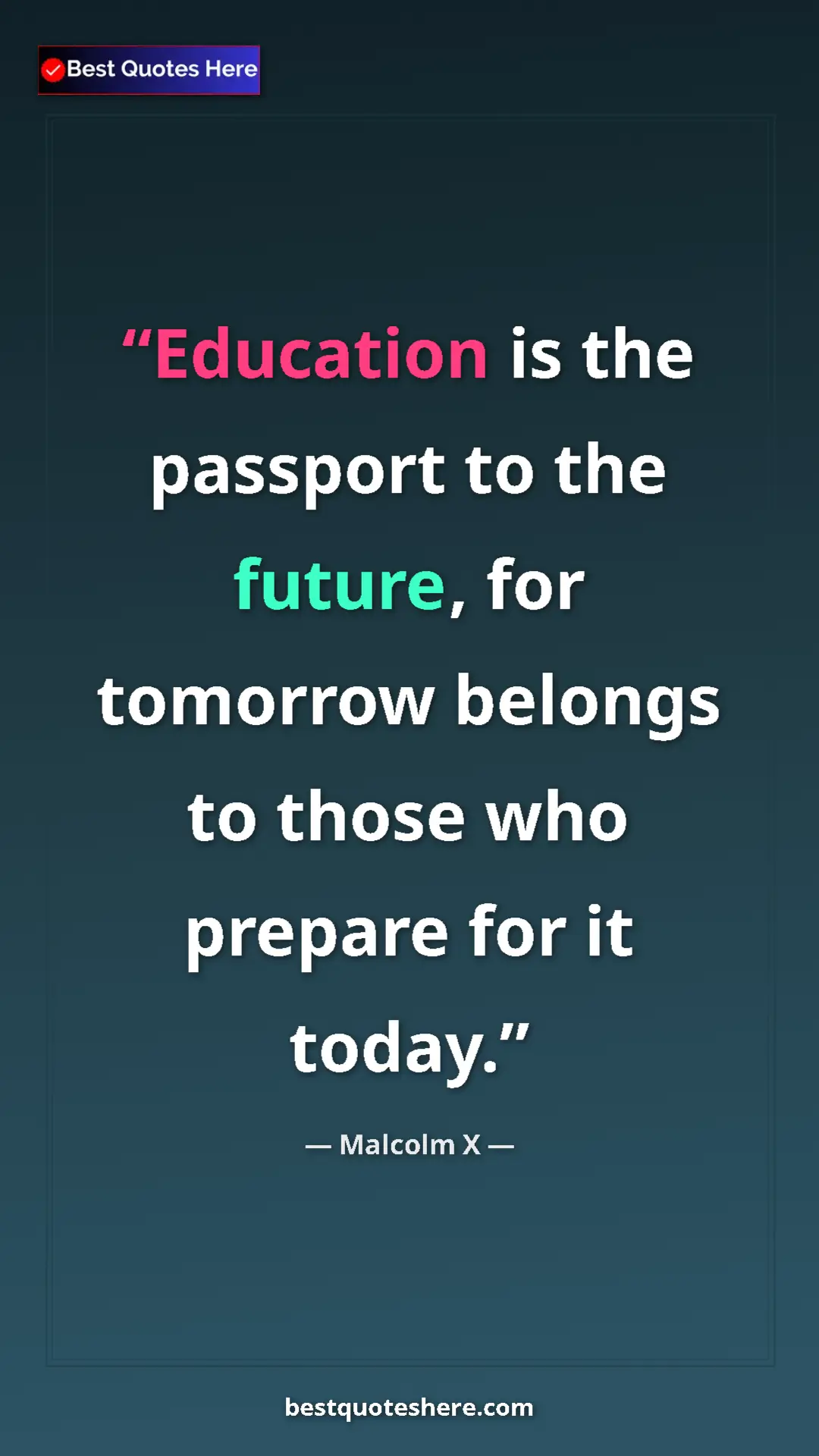 Malcolm X Quote Card: "Education is the passport to the future, for tomorrow..." Pinterest quote poster by Malcolm X: "Education is the passport to the future, for tomorrow..."