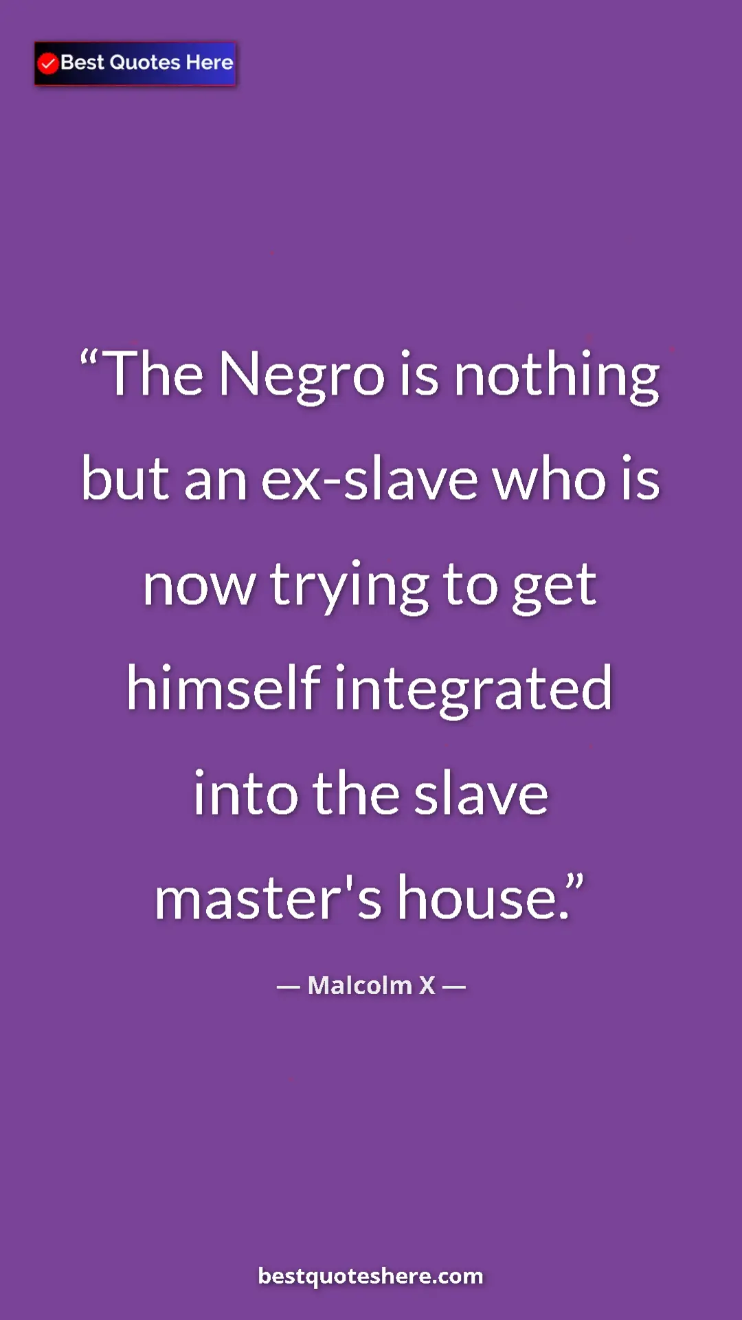 Malcolm X Quote Card: "The Negro is nothing but an ex-slave who is now trying to..." Pinterest quote poster by Malcolm X: "The Negro is nothing but an ex-slave who is now trying to..."