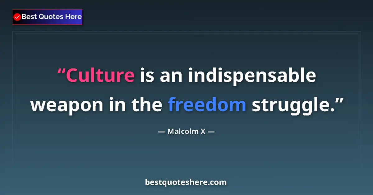 Quote by Malcolm X: Culture is an indispensable weapon in the freedom struggle....