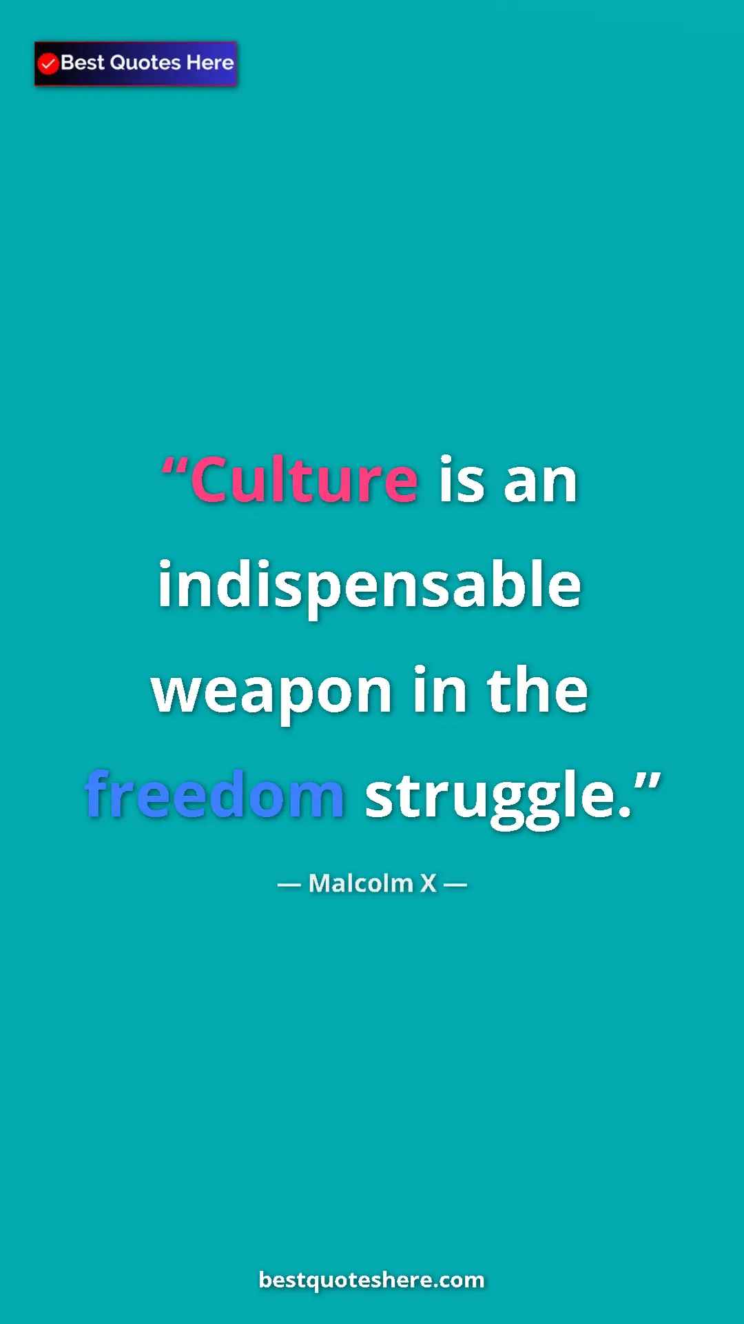 Pinterest quote poster by Malcolm X: "Culture is an indispensable weapon in the freedom struggle."