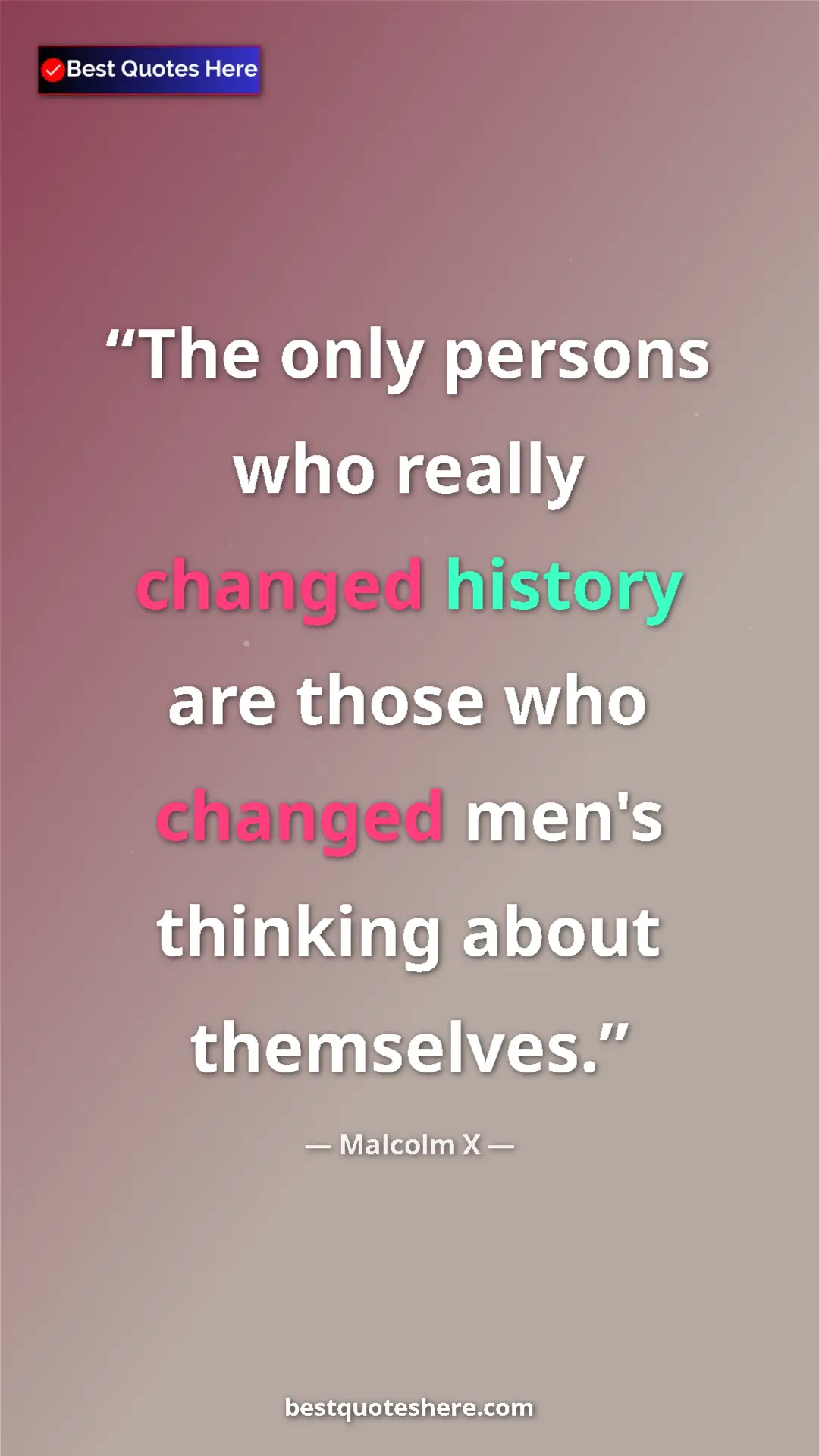 Pinterest quote poster by Malcolm X: "The only persons who really changed history are those who..."