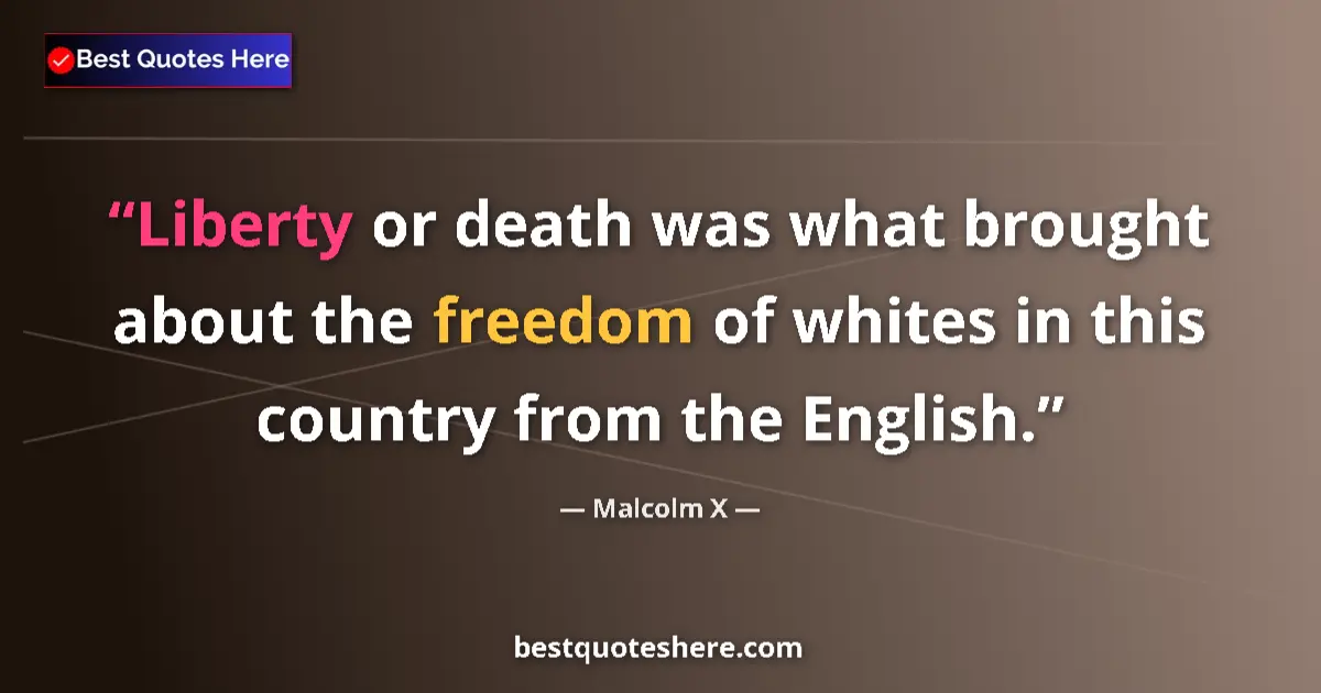 Quote by Malcolm X: Liberty or death was what brought about the freedom of whites in this country from the English....