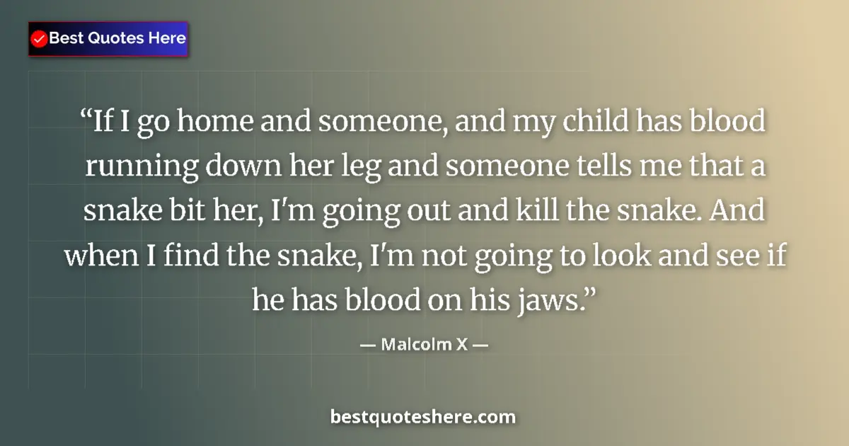 Quote by Malcolm X: If I go home and someone, and my child has blood running down her leg and someone tells me that a sn...