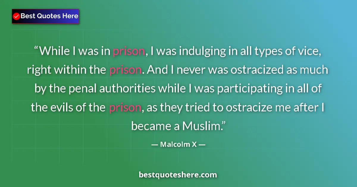Quote by Malcolm X: While I was in prison, I was indulging in all types of vice, right within the prison. And I never wa...