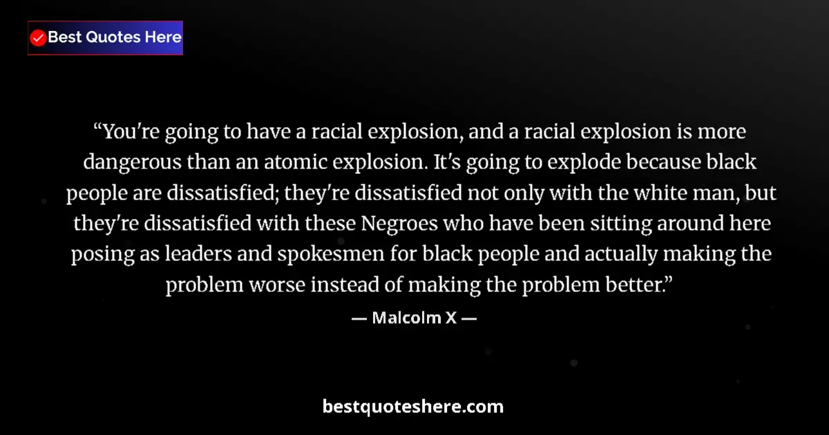 Quote by Malcolm X: You're going to have a racial explosion, and a racial explosion is more dangerous than an atomic exp...