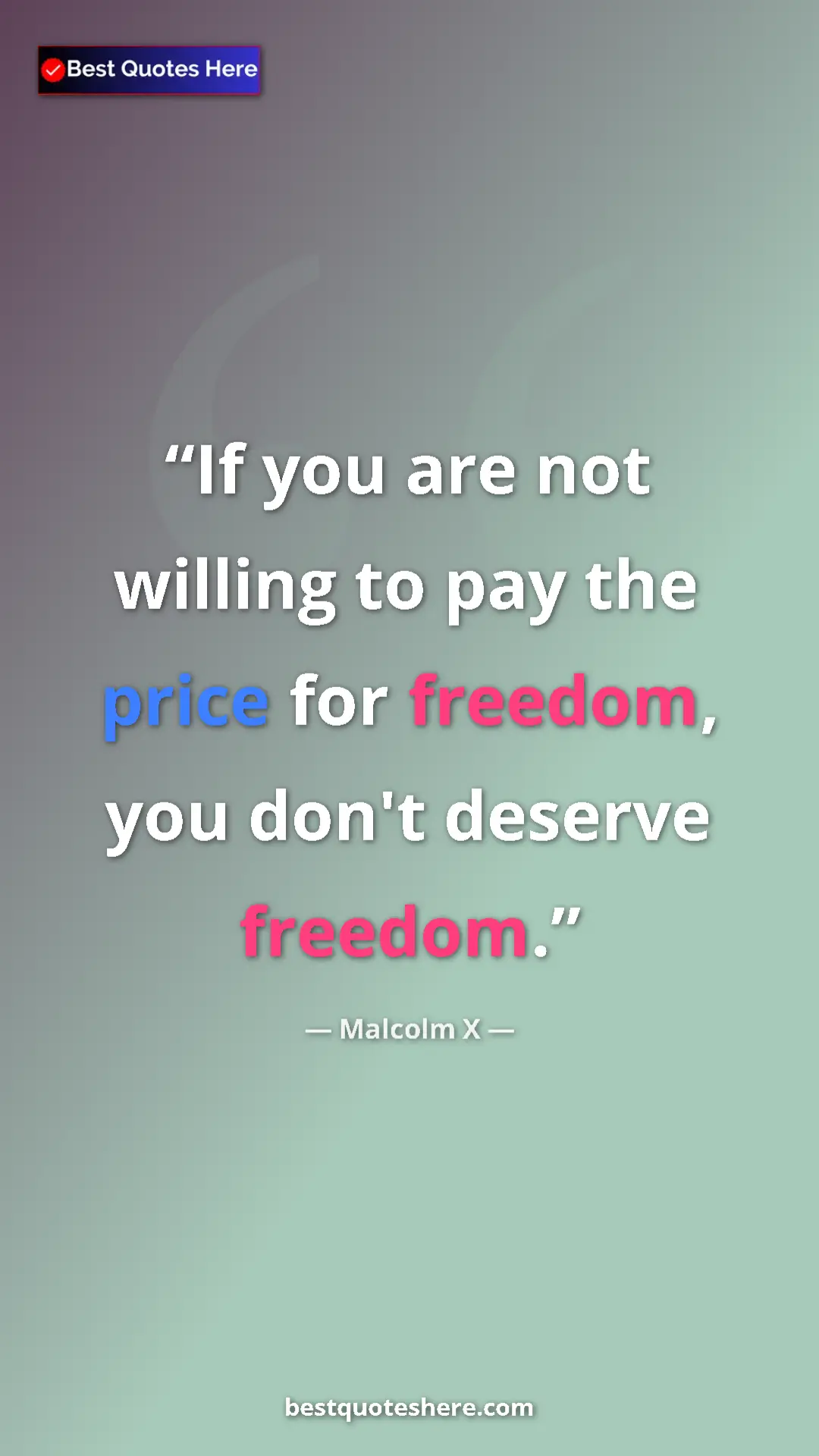 Malcolm X Quote Card: "If you are not willing to pay the price for freedom, you..." Pinterest quote poster by Malcolm X: "If you are not willing to pay the price for freedom, you..."