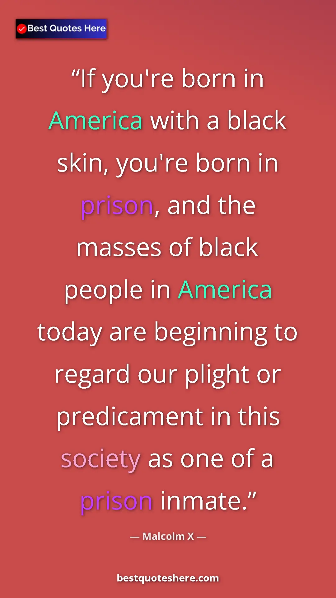 Pinterest quote poster by Malcolm X: "If you're born in America with a black skin, you're born in "